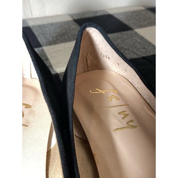 French Sole fs/ny Black Suede Embellished Buckle‎ Peep Toe Ballet Flats Sz 8